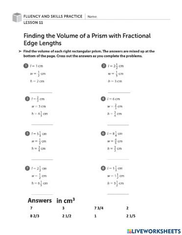 Find Volume Fluency Sheet