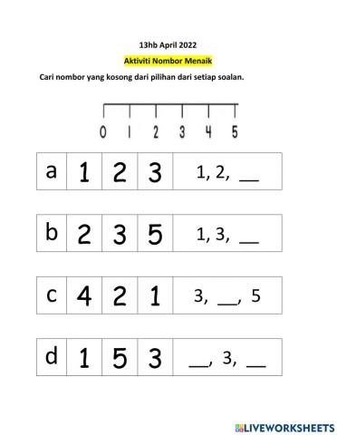Nombor menaik (1 hingga 5)