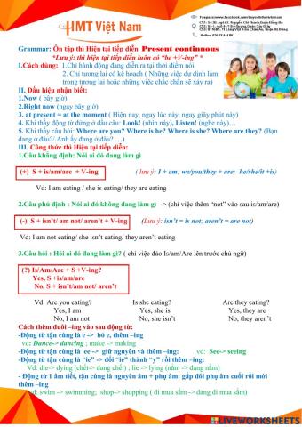 HMT ôn tập thì Hiện tại tiếp diễn