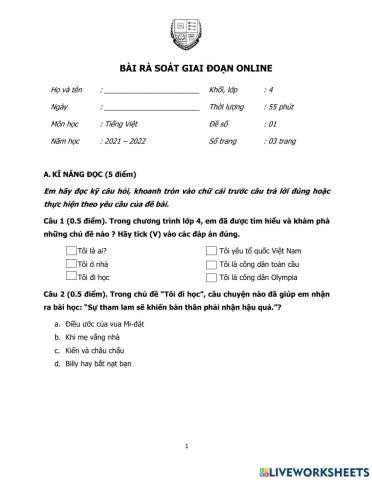 TV4 - Đề rà soát học online