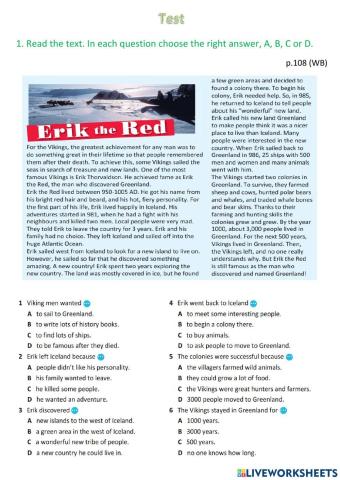 Reading, vocabulary and grammar test