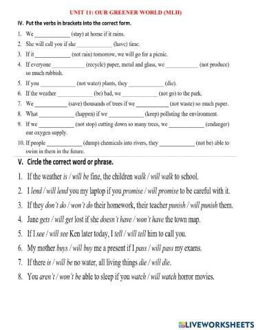 Grade 6 Unit 11 Our greener world