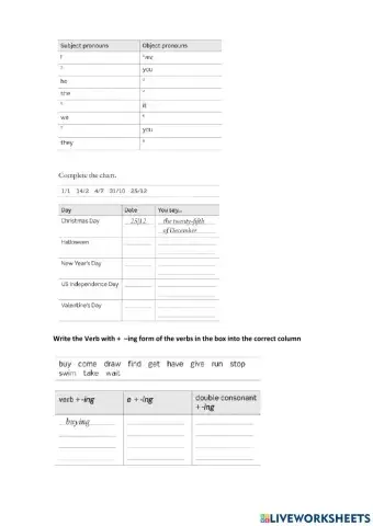 Object pronouns - V + ing