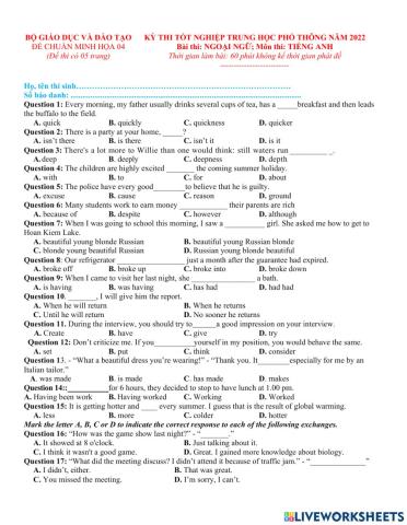 Bộ 1- đề luyện số 4 -tn 2022