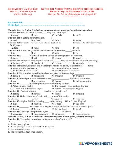 Bộ 1- đề luyện số 5 -tn 2022