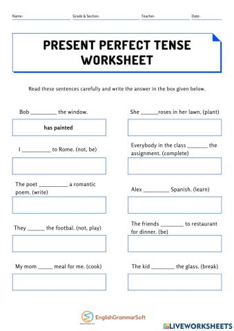 Present perfect worksheet