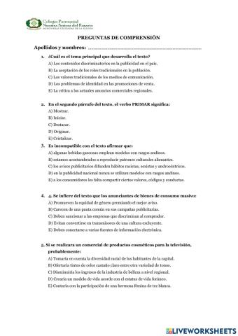 Comprensión de la lectura n° 06