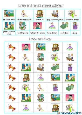 listen and choose daily activities evening 3