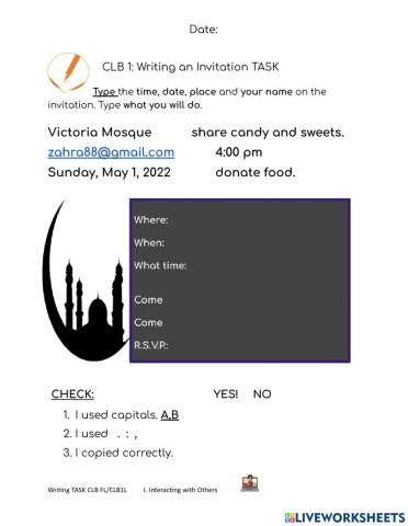 CLB 1: Writing an Invitation TASK