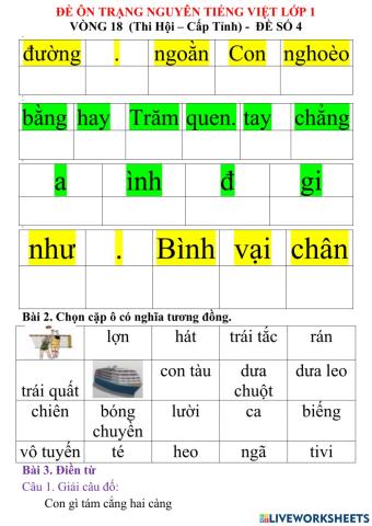Đề thi TNTV lớp 1