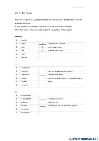 Band 3 (Core 1) - Unit 19 - Test