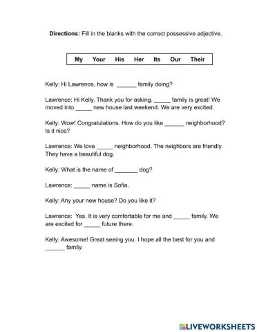 Possessive Adjectives Dialogue