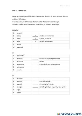 Band 3 (Core 1) - Unit 20 - Test