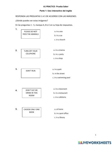 Prueba saber- A1 inglés