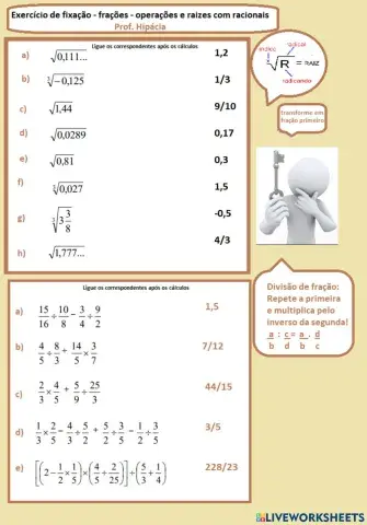 Operações com raizes e frações de números racionais