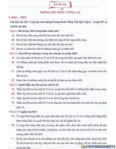 Tiếng Việt 5 - Tuần 34
