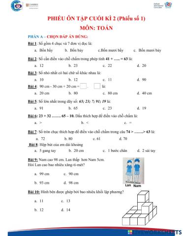 Phiếu Toán ôn tập cuối HK2 - Số 1