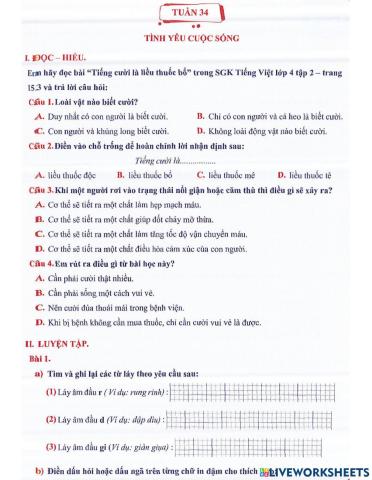 Tiếng Việt 4 - Tuần 34