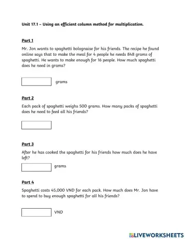 Multistep Multiplication Worksheet