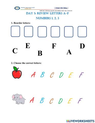 Review A-F and numbers 1-3