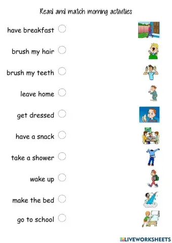 Read and match daily routine morning