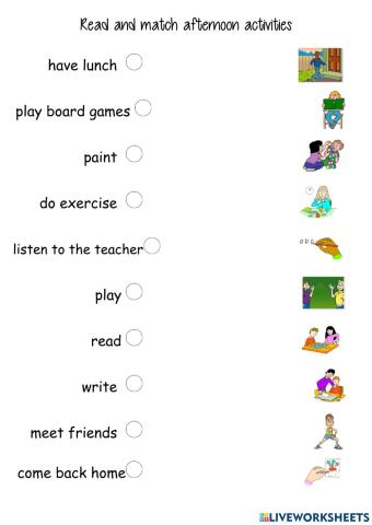 Read and match daily routine afternoon