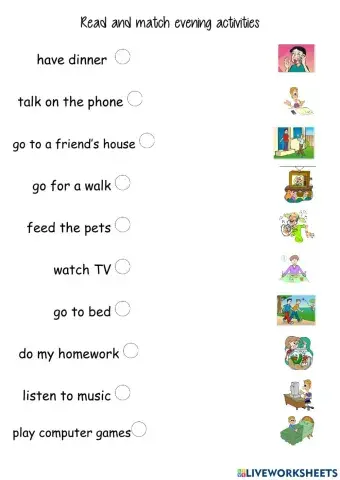 Read and match daily routine evening