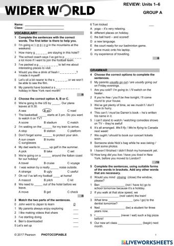 Wider world 3 unit 1-6 test