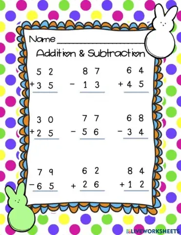 Double Digit Addition Subtraction No Regrouping