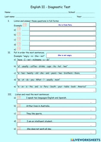 Diagnostic Test - English II