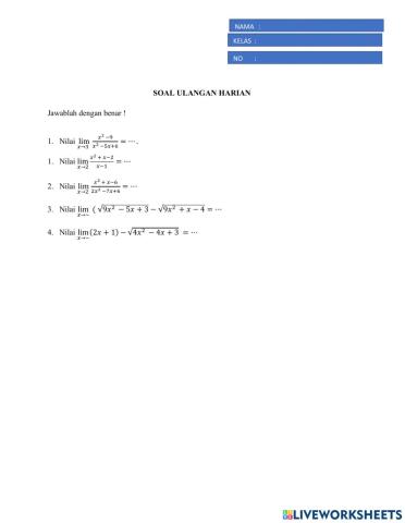 Ulangan limit fungsi aljabar