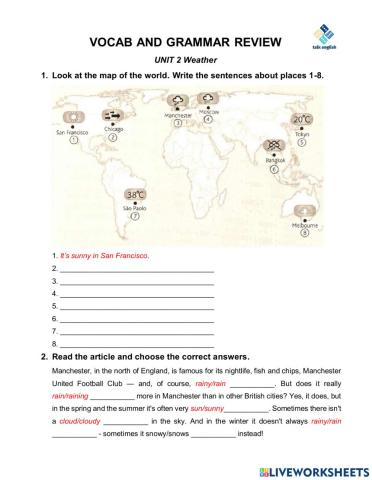 VOCAB AND GRAMMAR REVIEW UNIT 2 Weather