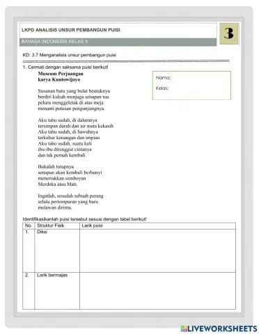 LKPD Menganalisis Unsur Pembangun Puisi