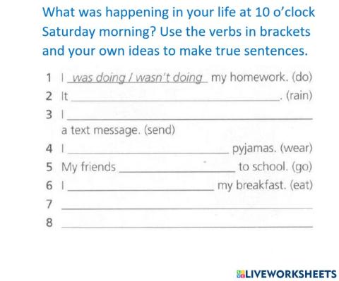Past Continuous Tense Writing