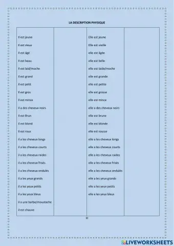Vocabulaire: la description physique