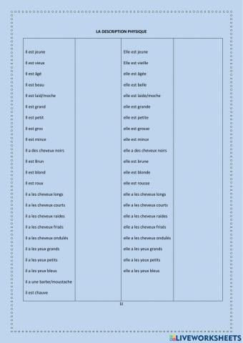 Vocabulaire: la description physique