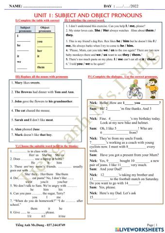 Subject & Object pronouns