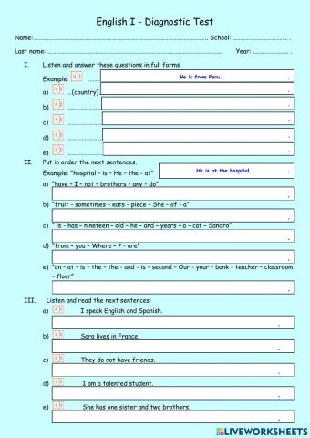 Diagnostic Test - English I