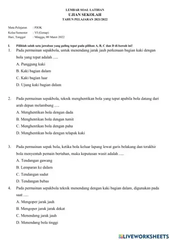 Latihan soal pjok sd