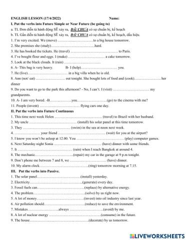Grade 7- Future tenses