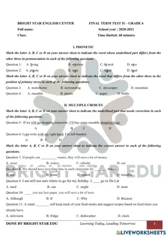 2nd semester test 01- E6