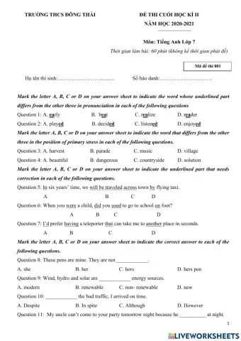2nd semester test 01 -  E7