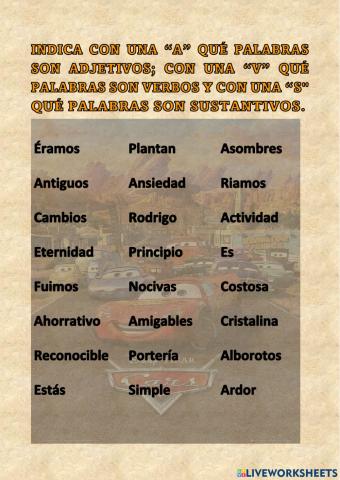 Sustantivos, adjetivos y verbos