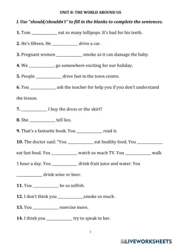 Smart world 6 UNIT 8 SHOULD SHOULDN'T