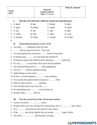 Final test - Semester 2 - No.1