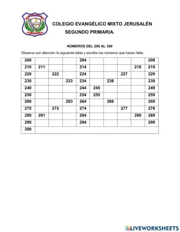 Números del 200 al 300