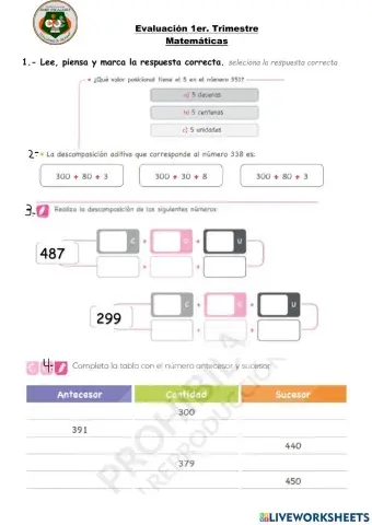 Evaluacion 1er trimestre matemáticas
