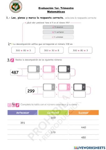 Evaluacion 1er trimestre matemáticas