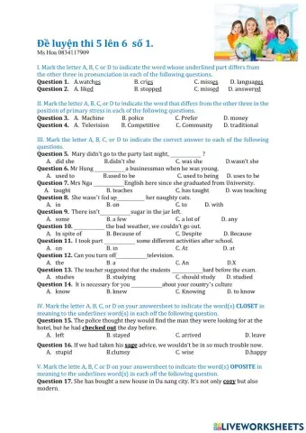 Đề luyện thi t.5 lên 6 số 1