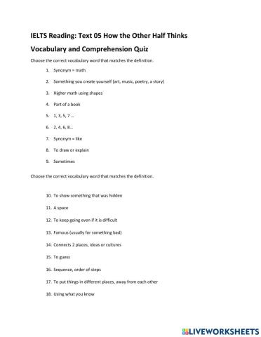 IELTS 11 Vocab and Comprehension Quiz